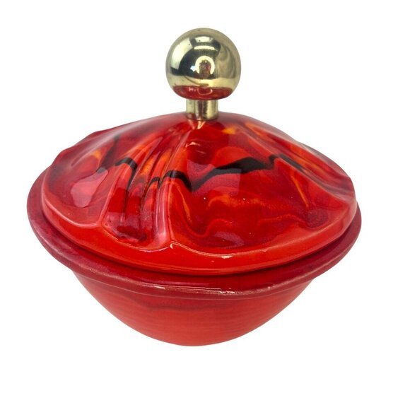 California Pottery Original 255 2500 Lava Drip Glaze Lidded Candy Dish Bowl - Picture 1 of 10